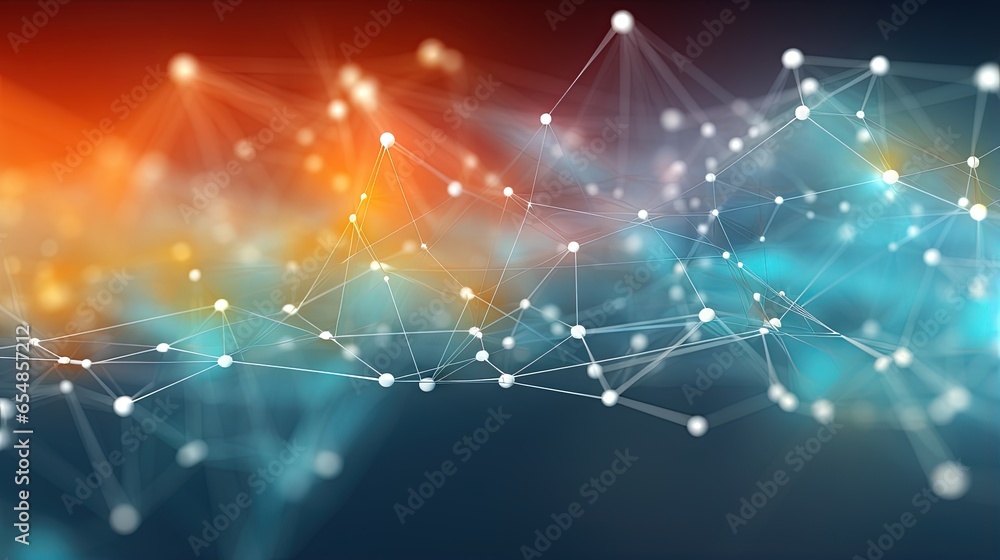 Poster Business presentation backdrop featuring 3D rendering of connected dots lines and planes in abstract colors