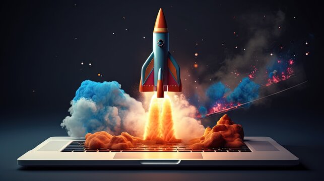 Design concept for e learning with rocket on background suitable for web banner and print