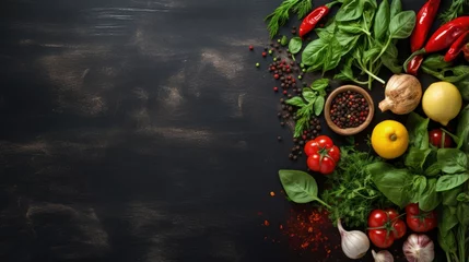 Foto op Aluminium Vegetarian ingredients on vintage table top view Healthy food concept with free text space © vxnaghiyev