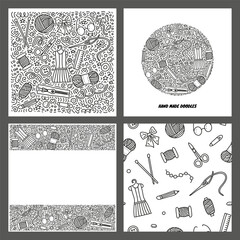 Set of cards with doodle hand made icons.