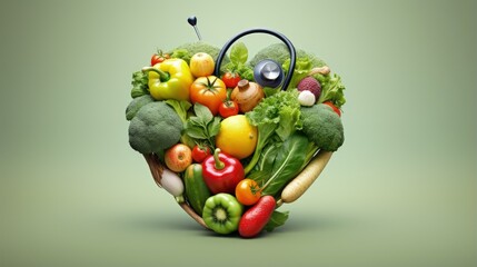 Heart healthy diet with stethoscope focusing on nutritious food - obrazy, fototapety, plakaty