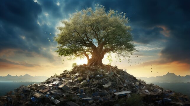 Tree of life alone recycled in garbage