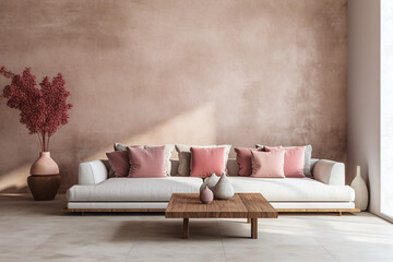 sofa design with pink pillows and light wall in the house