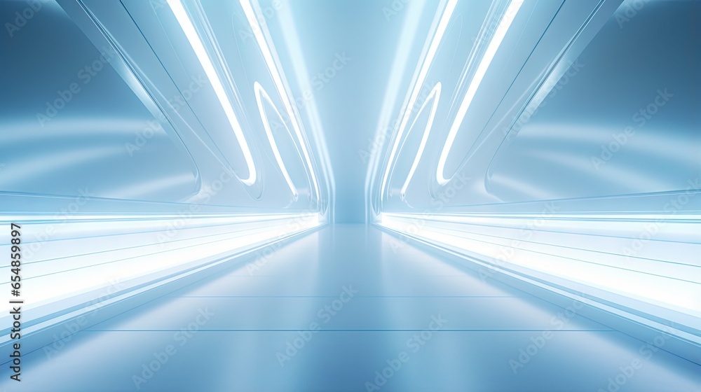 Poster 3D rendering of a modern minimal light filled corridor