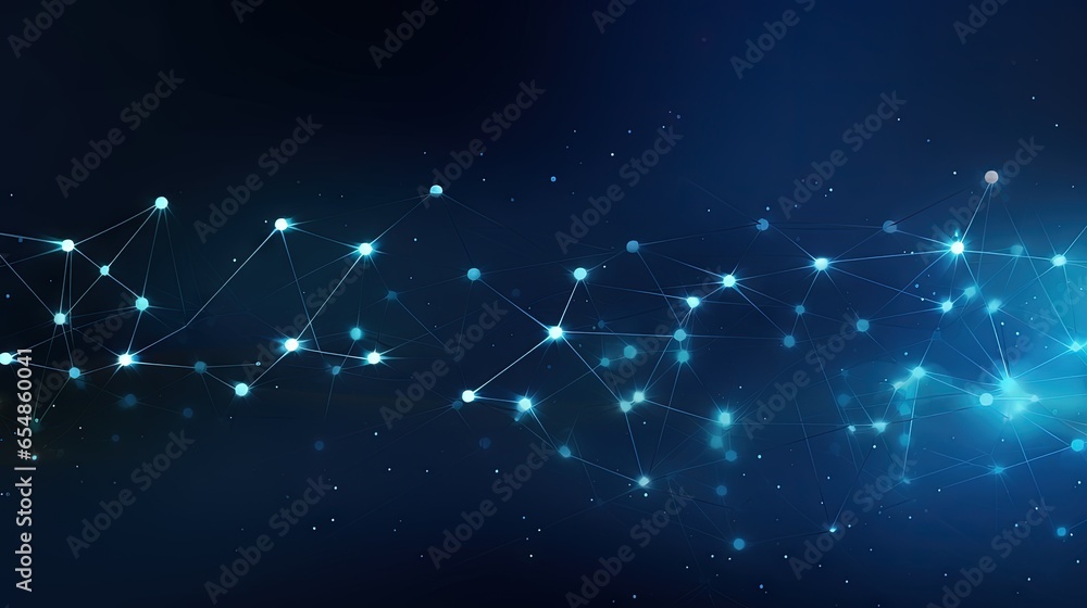 Poster Blue background with interconnected lines and dots symbolizing communication and technology