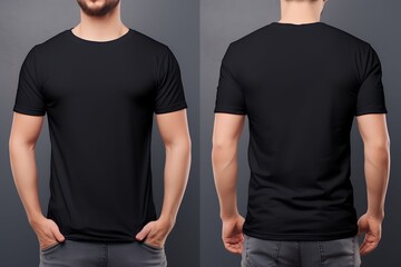 Young man casual t-shirt back and front view mockup - obrazy, fototapety, plakaty