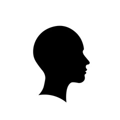 Vector illustration of a black silhouette of a female head without hair in profile
