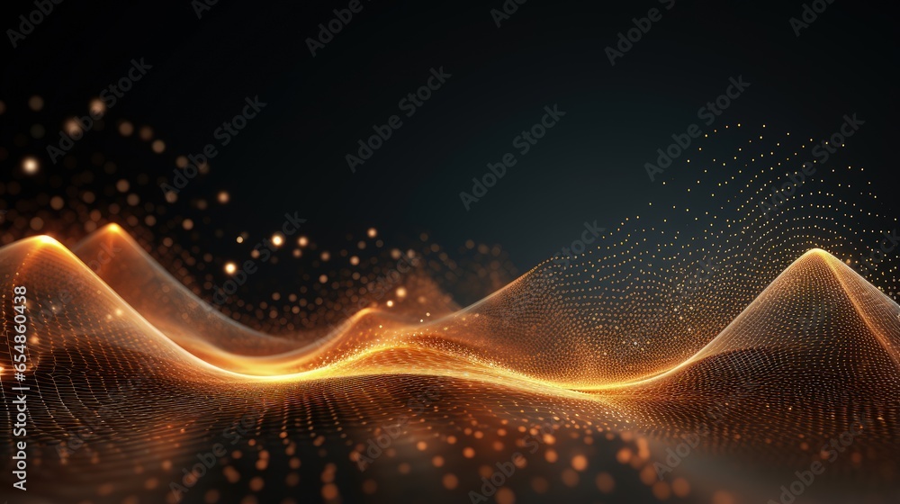 Poster Digital wave concept with abstract sound particles Connection in cybernetic network represented in 3D rendering