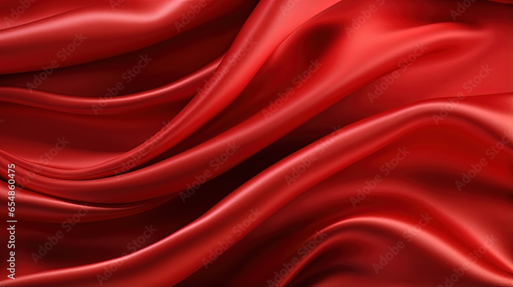 Poster red silk or satin fabric with flowing waves 3d rendering