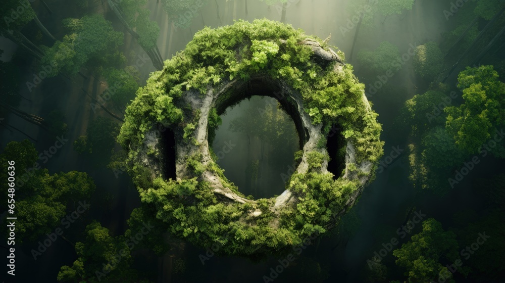 Poster high angle view of forest trunk with co2 letter shaped holes representing the concept of co2 reducti