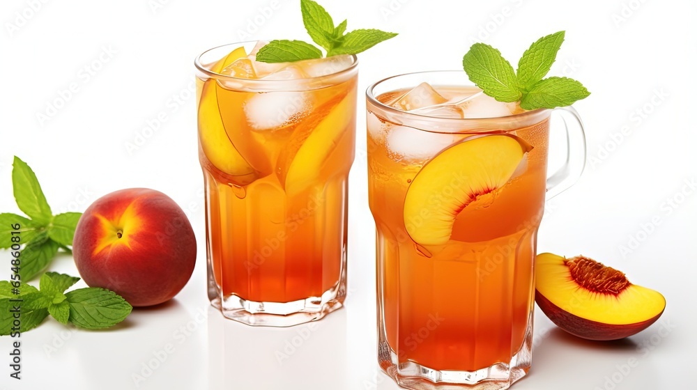 Aufkleber homemade peach lemonade a refreshing summer cold drink with ice mint and peach slices