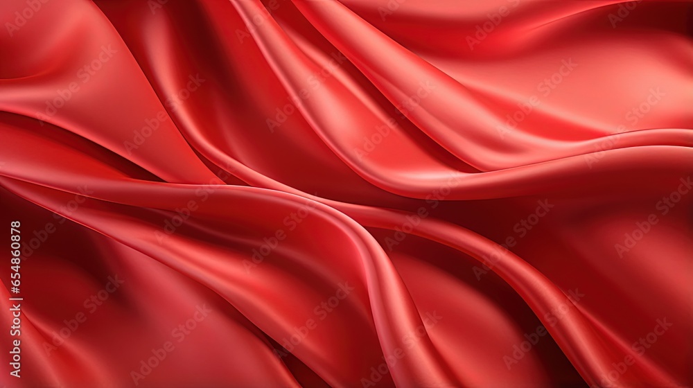 Poster Red silk or satin fabric with flowing waves 3D rendering