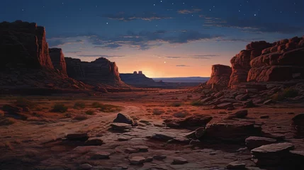 Foto op Plexiglas Rocky desert landscape seen at dusk © vxnaghiyev