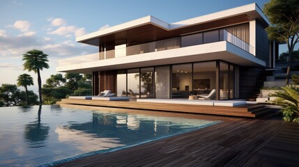 Fototapeta premium Contemporary villa with pool and indoor deck