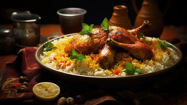 Chicken kabsa with rice mandi the Saudi Arabian national dish