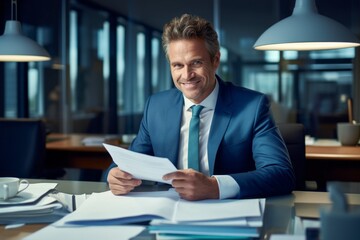 Fototapeta premium Strong successful leader. Successful businessman in the office. Male CEO concept