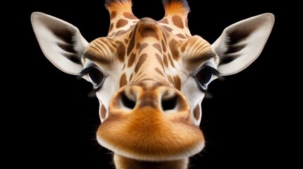 Isolated giraffe face with a humorous expression