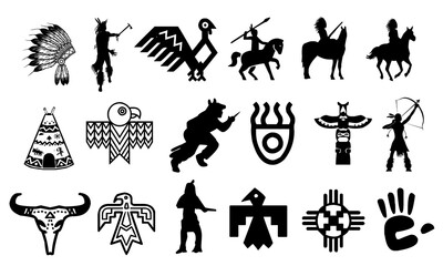 Indian tribe icon bundle - obrazy, fototapety, plakaty