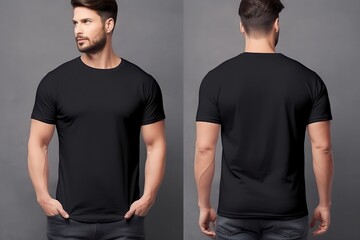 Young man casual t-shirt back and front view mockup - obrazy, fototapety, plakaty