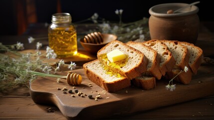 Fototapeta na wymiar Vegan butter honey rustic breakfast food food photography