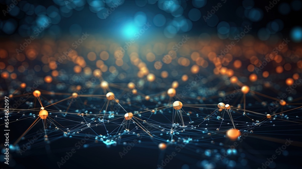 Poster Future cyberspace with abstract 3D illustration introduces AI and digital neural networks in the concept of Big Data