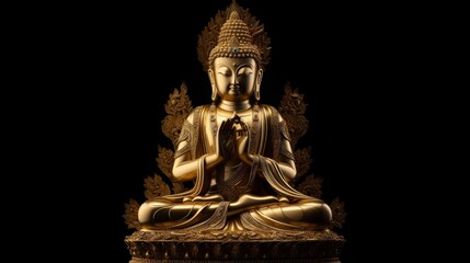 Buddha meditating protected by the king of nag Mukalinda Isolated on black