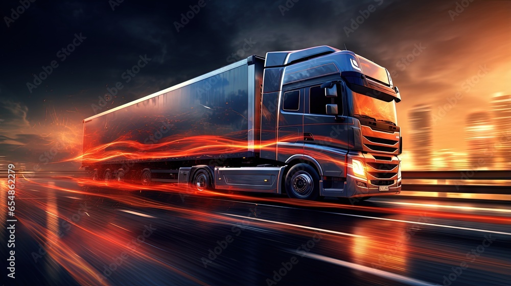 Poster Transportation and delivery on a highway with abstract design background
