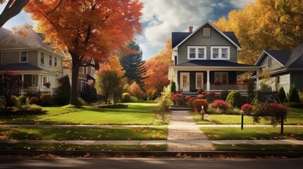 Suburban home autumn residential area in USA