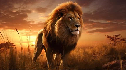 Foto auf Acrylglas Male lion photographing in Savannah at sunset © vxnaghiyev