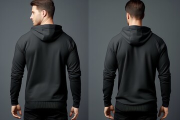 Young man wearing long sleeve hoodie sweatshirt Side view, back and front view mockup template for...
