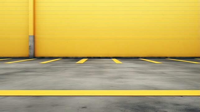 Yellow painted corridor in industrial building with parallel lines on abstract cement background Concept of negotiating safety on the sidewalk