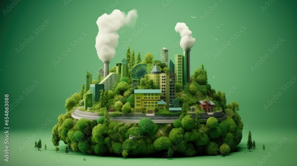 Aufkleber green recycle factory icon reducing co2 on torn paper to limit global warming and promote bio circul