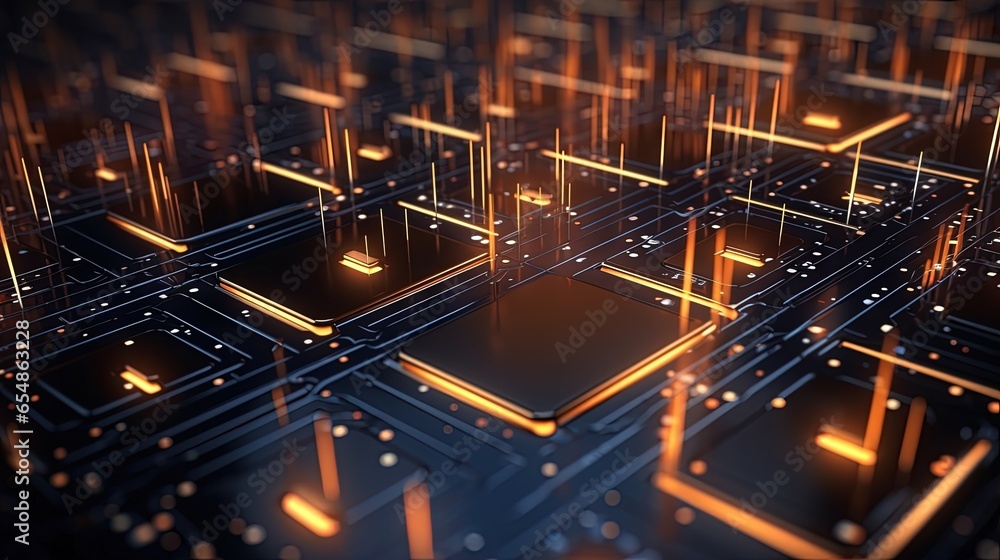 Aufkleber Future cyberspace with abstract 3D illustration introduces AI and digital neural networks in the concept of Big Data