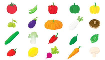 Various of vegetables icons isolated on white background. Fresh organic vegetable and healthy food 