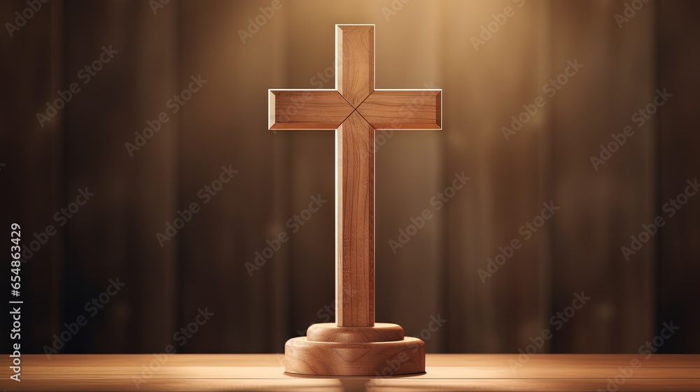 Poster softly lit background with a wooden christian cross space for text