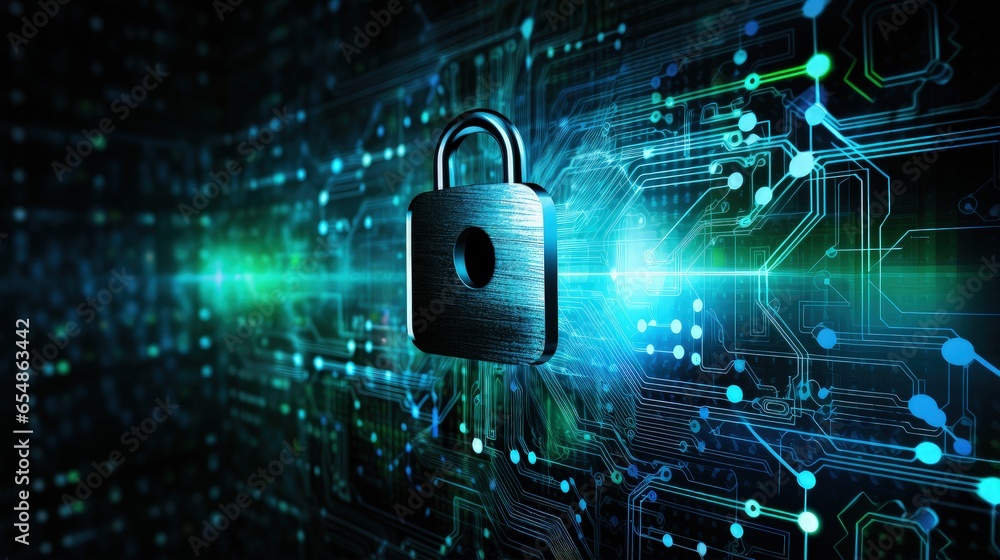 Poster digital concept technology security background with locked abstraction