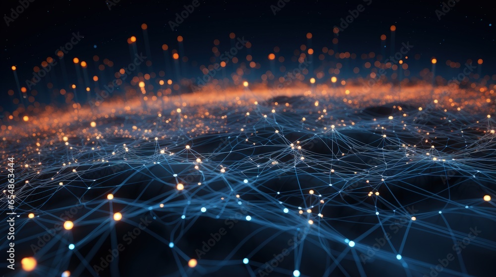 Aufkleber Flow of data visualization in a 3D cybernetic network connection