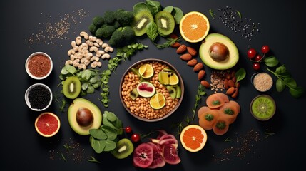 Assorted healthy food for a diet friendly dinner top view