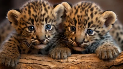 Papier Peint photo Lavable Léopard Group of leopard cubs close up