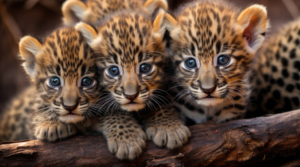 Group of leopard cubs close up