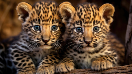 Group of leopard cubs close up