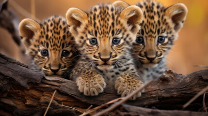 Group of leopard cubs close up
