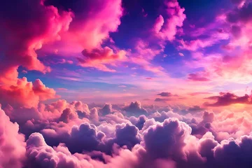Muurstickers Vibrant pink and purple sunset over serene, natural landscape with colorful sky. © NoreenCreation
