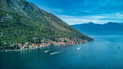 Fototapeta na wymiar Drone photography of the Bay of Kotor and the city of Perast in Montenegro