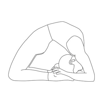 recommend clip art: Line art of woman doing yoga in king pigeon pose vector.