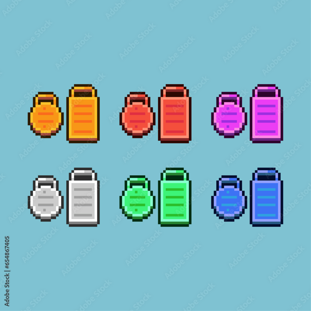 Fototapete pixel art sets of cutting board with variation color item asset. simple bits of cutting board on pix