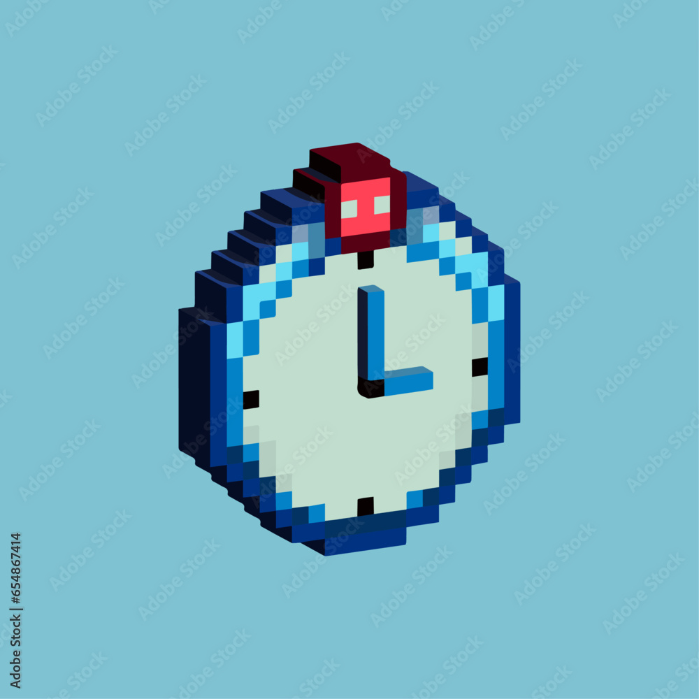 Poster isometric pixel art 3d of clock for items asset.clock on pixelated style.8bits perfect for game asse