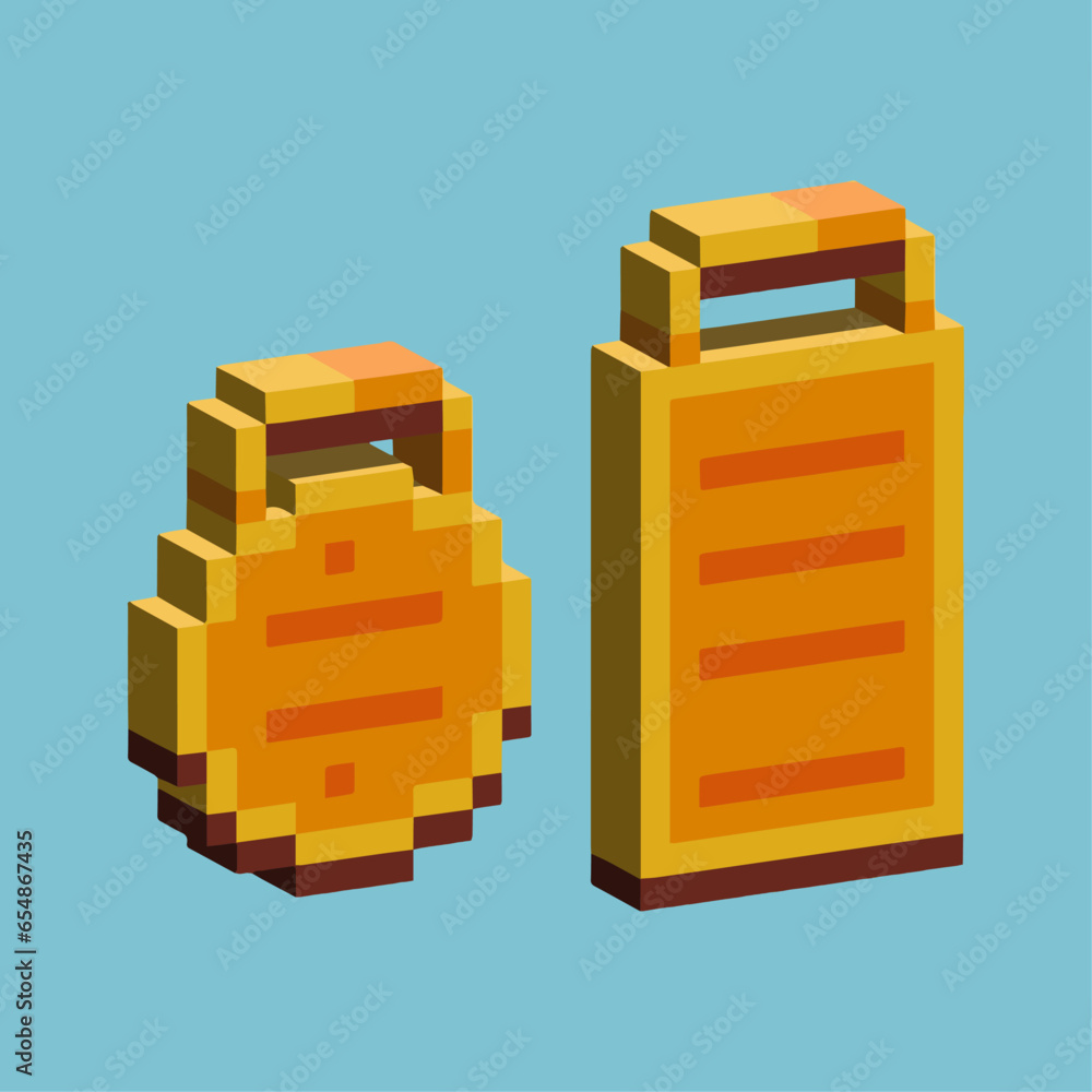 Poster isometric pixel art 3d of cutting board for items asset.kitchen tools cutting board wood on pixelate