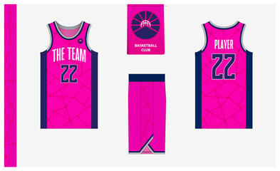 Basketball uniform mockup template design for sport club. Basketball jersey, basketball shorts in front and back view. Basketball logo design. 