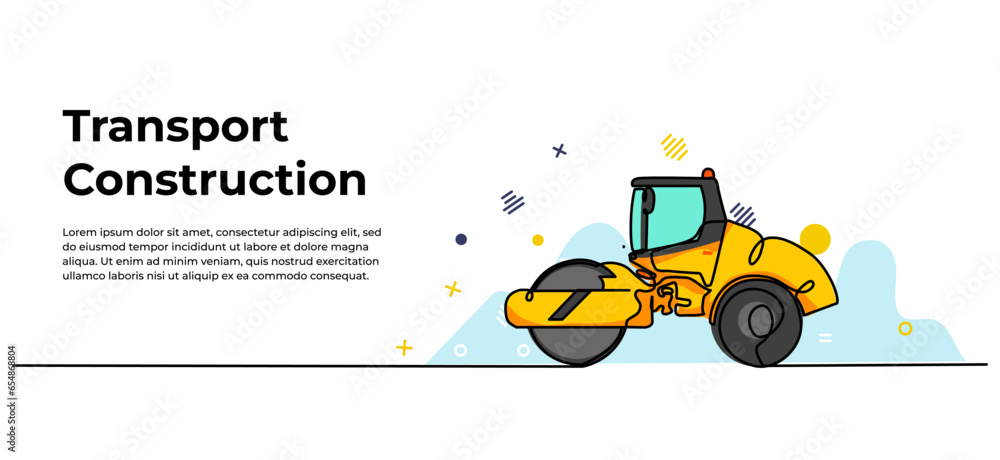 Poster highway compaction vehicle vector illustration. modern banner in continuous line style design.
